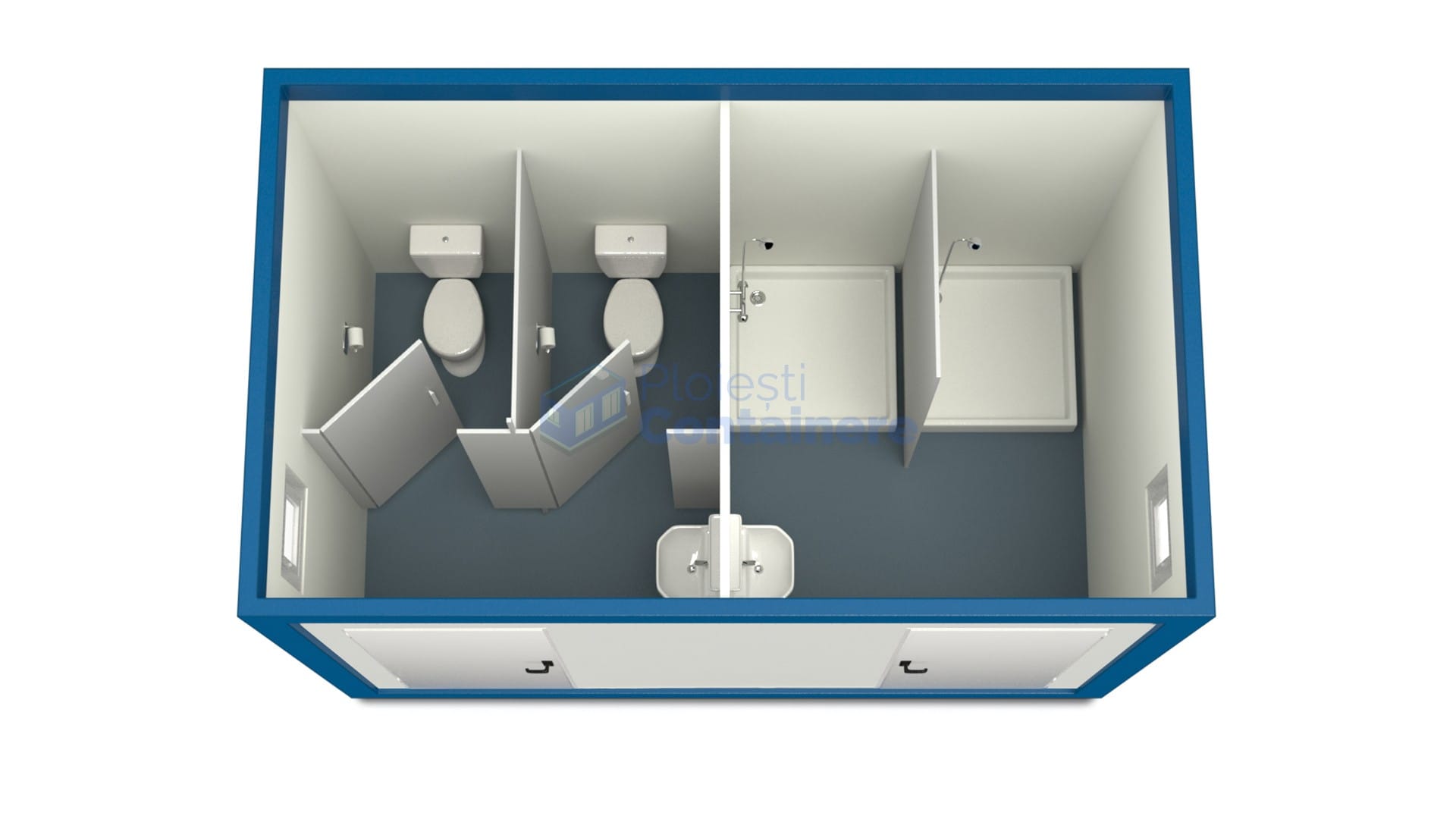 container sanitar ploiesti 4metri 2dusuri 2wc albastru
