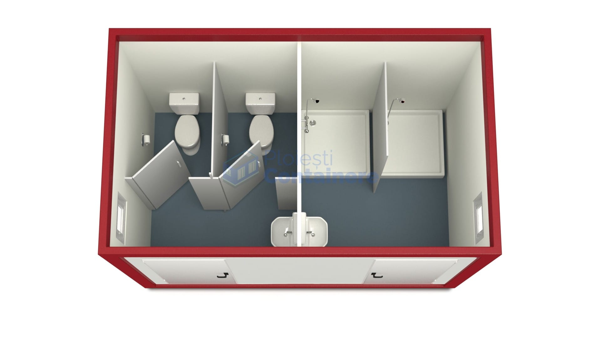 container sanitar ploiesti 4metri 2dusuri 2wc rosu